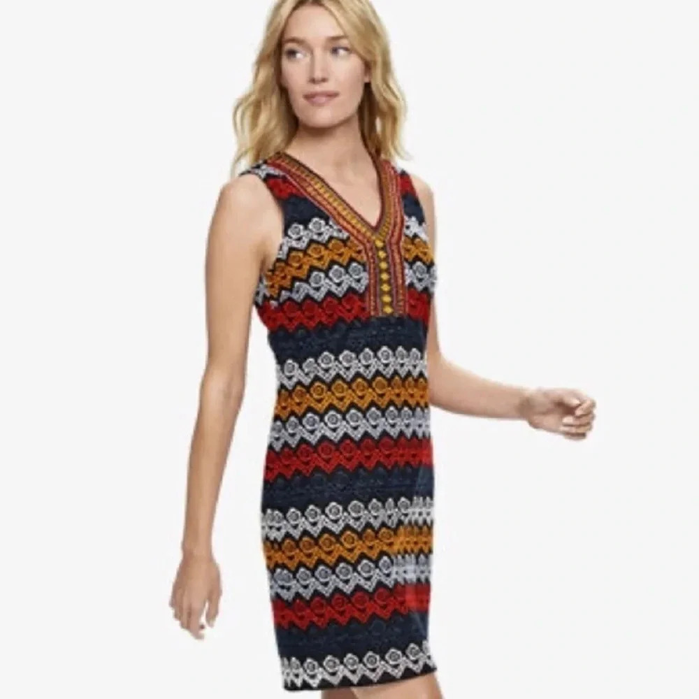 Johnston &‎ Murphy Tribal Floral Embroidered Cotton Shift Dress Sz 12 NWOT